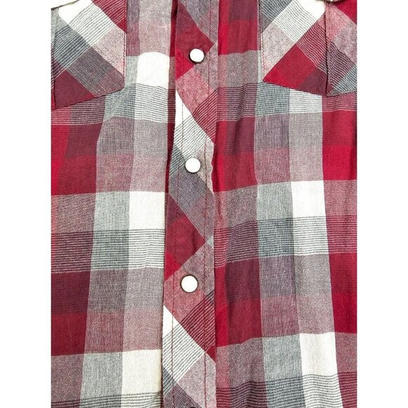Salt Valley Size Small Mens Marron White Gray Check Pearl Snap Logo Cotton Shirt - Picture 8 of 11